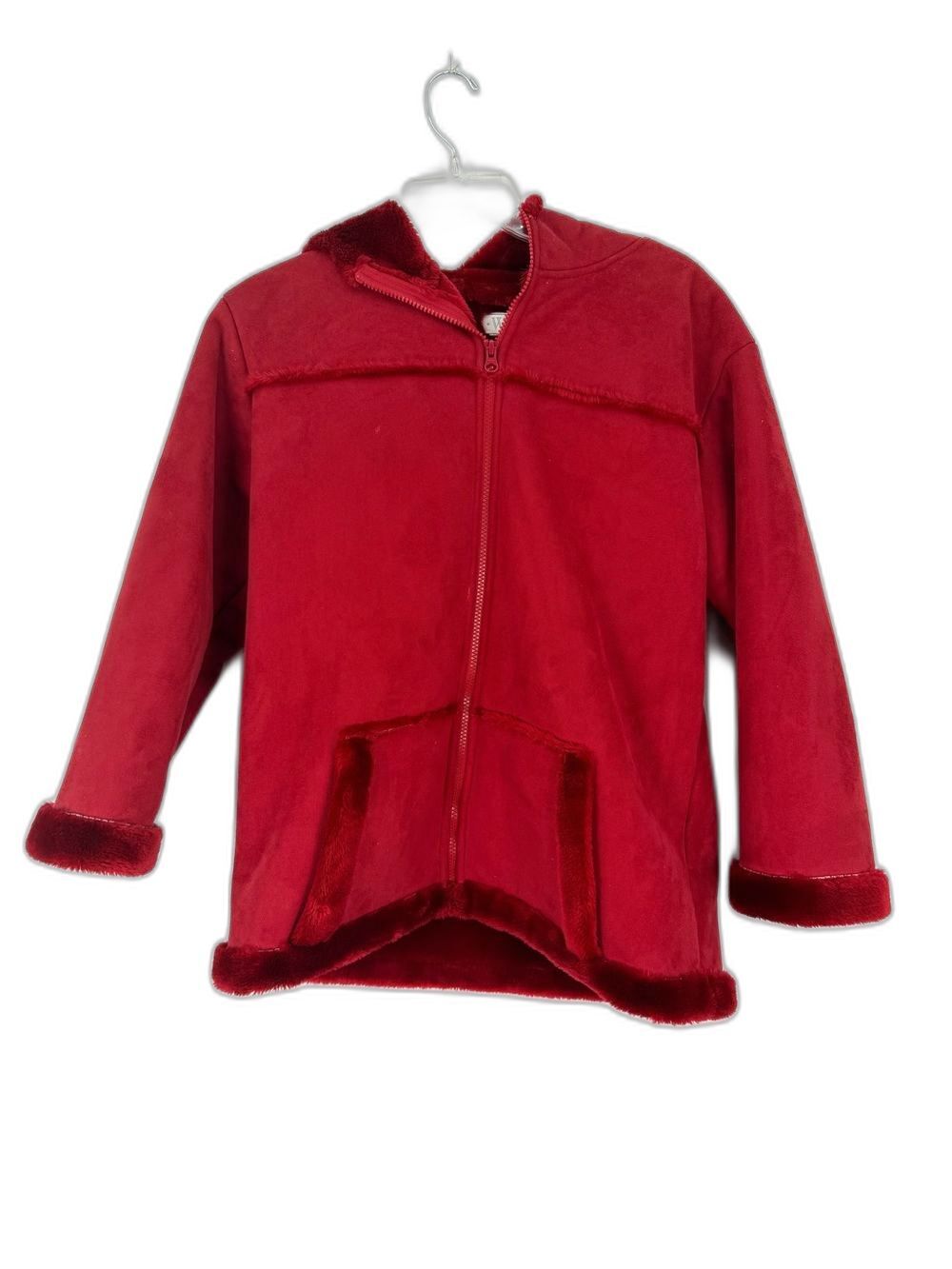 Widgeon Girls' Red Faux-Suede Zip Pea Coat with Plush Trim